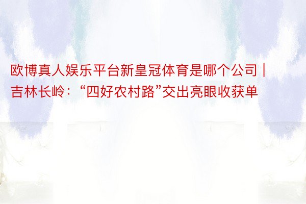 欧博真人娱乐平台新皇冠体育是哪个公司 | 吉林长岭：“四好农村路”交出亮眼收获单