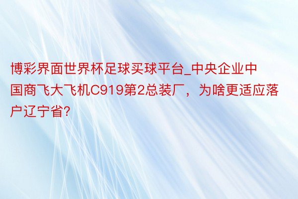 博彩界面世界杯足球买球平台_中央企业中国商飞大飞机C919第2总装厂，为啥更适应落户辽宁省？